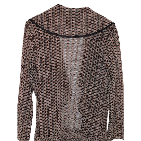 Calessa Peach/Black Eclectic Open-Front Sheer Jacket w/Cascading Ruffle Front L - Picture 8 of 8